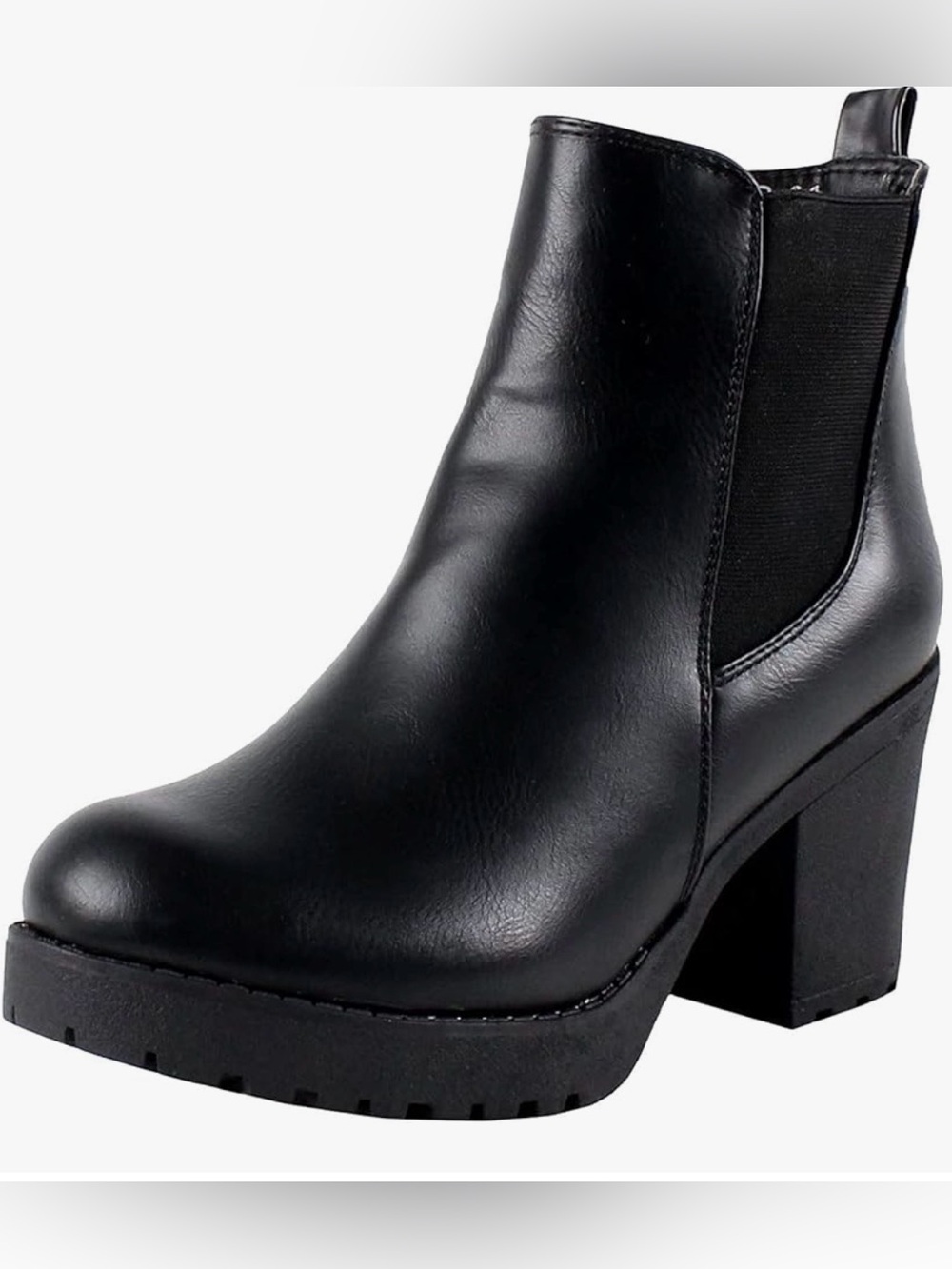 Black Leather Block Heel Ankle Boots